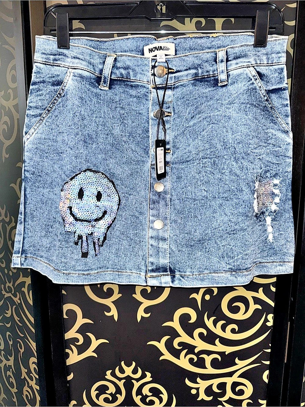 Fashion Nova Mini All About It Button Front Denim Skirt Blue 16 NWT